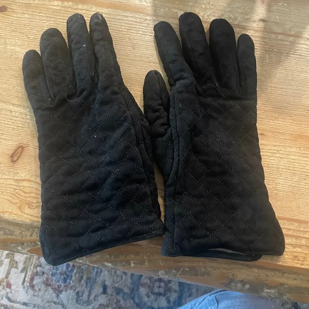 COACH Black Suede Quilted Women’s Gloves w Cashmere Lining